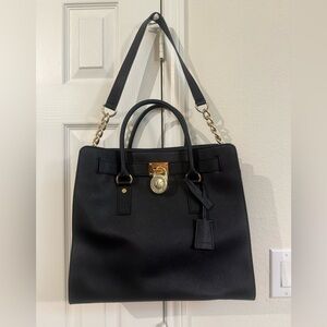 Michael Kors Hamilton Vintage Black Tote with Gold Accents